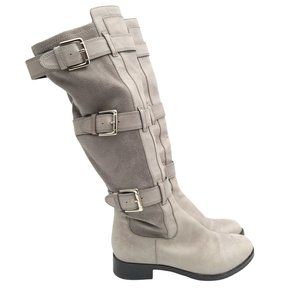 Cole Haan Air Tall Riding Boots Womens Size 5.5 B Gray Buckles Leather Slip On